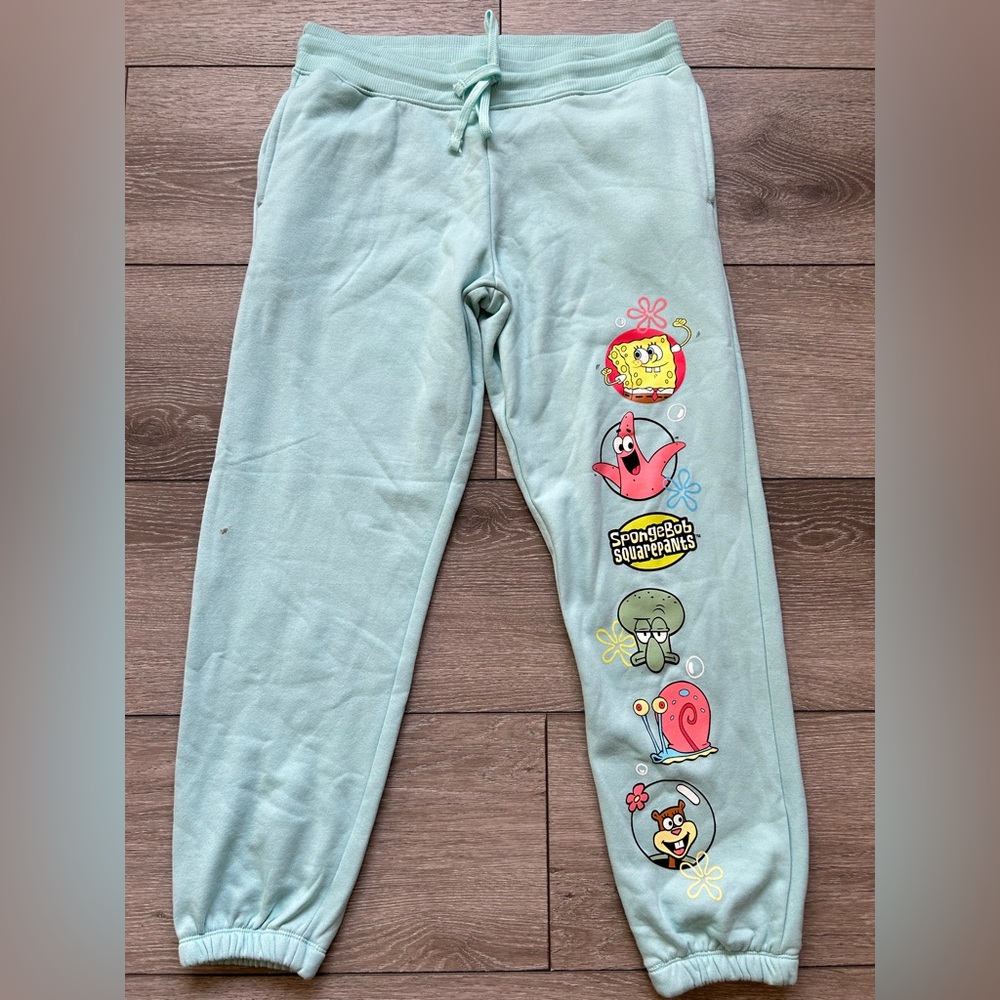 Spongebob Squarepants Joggers Womens Small Light Blue Graphic Pants